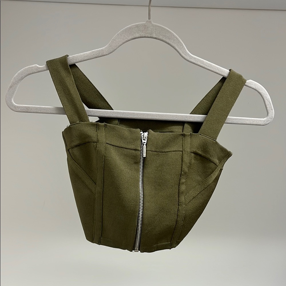 Guess Olive Green Zip-Up Crop Top